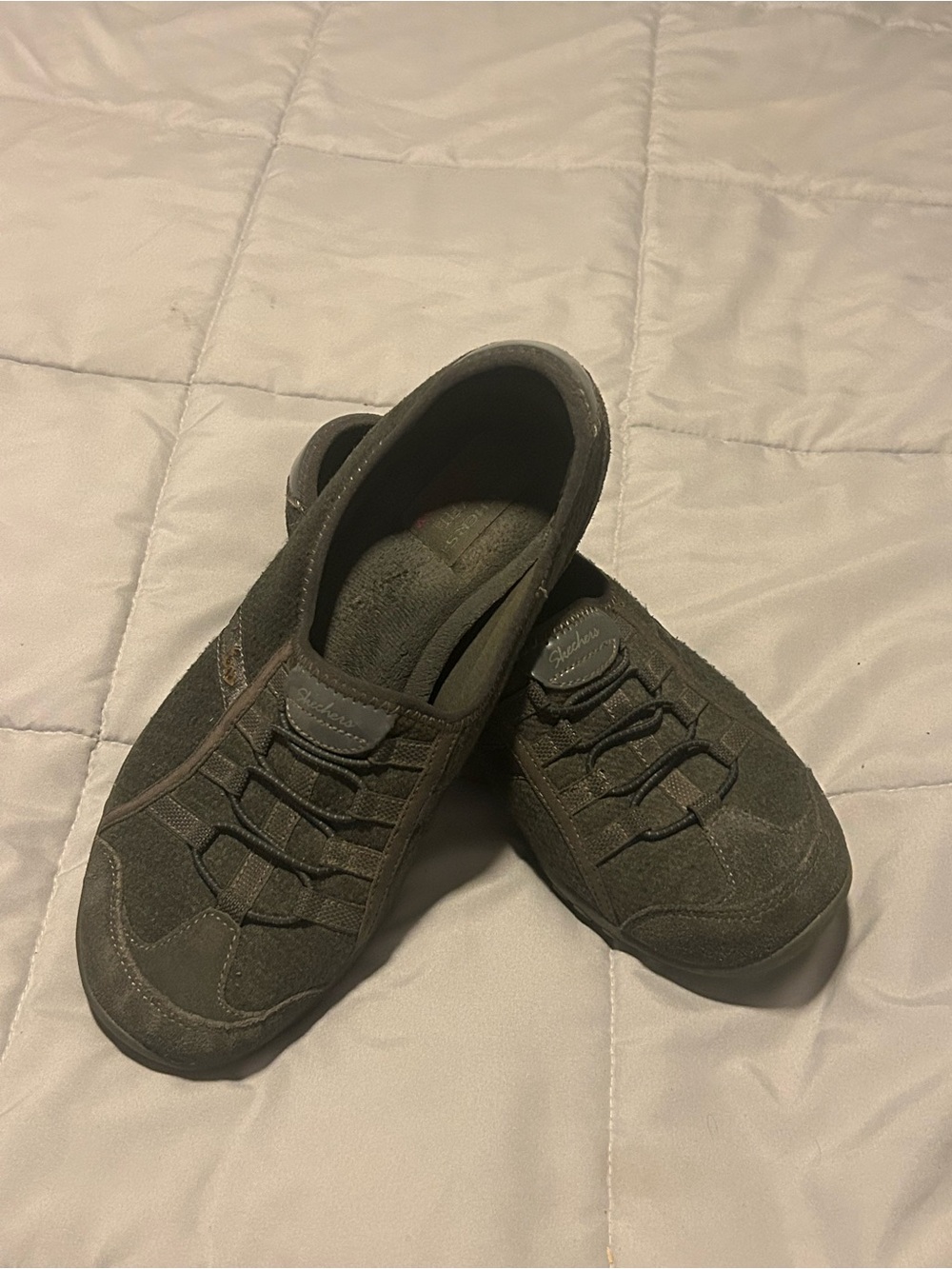 Skechers Grey Suede Slip-On Casual Sneakers